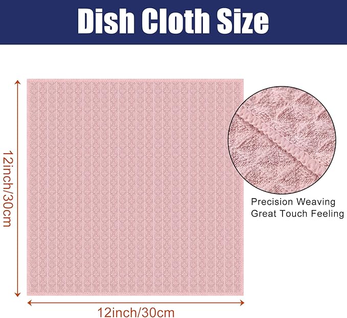 Homaxy Microfiber Waffle Weave Kitchen Dish Cloths, 12 x 12 Inch Ultra Absorbent and Solid Color Dish Towels for Kitchen Fast Drying Dishcloth for Washing Dishes, 8 Pack, Pink