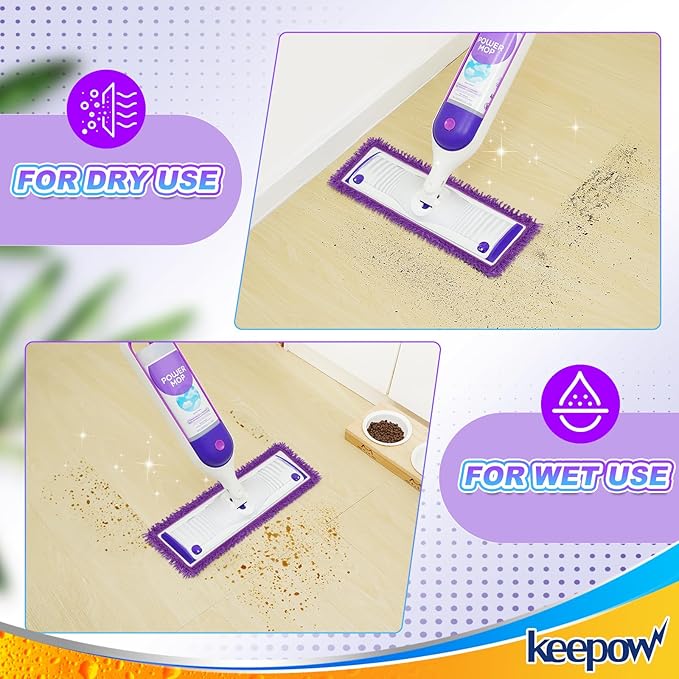 KEEPOW 8 Pack Reusable Mop Pads Compatible with Swiffer Power Mop Replacement Mop Refill Pads for Power Mop Wood Floor Cleaning Microfiber Mop Pads for Hardwood Floors