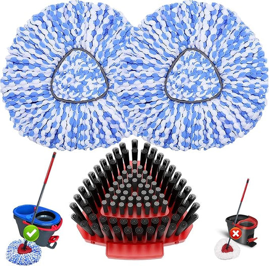 Fatmass Spin Mop Head Replacement for O Cedar RinseClean 2-Tank System,2 Mop Replace Heads + 1 Upgrade Scrubber Brush, 100% Microfiber Mop Refills Deep Cleaning Machine Washable