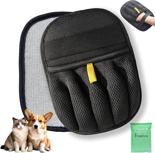 Froenza Pet Hair Remover Glove for Dogs & Cats, Electrostatic Fabric Hair Removal Mitt for Sofa, Couch, Bedding, Carpet & Car Interior, Reusable Furniture & Upholstery Cleaning Tool