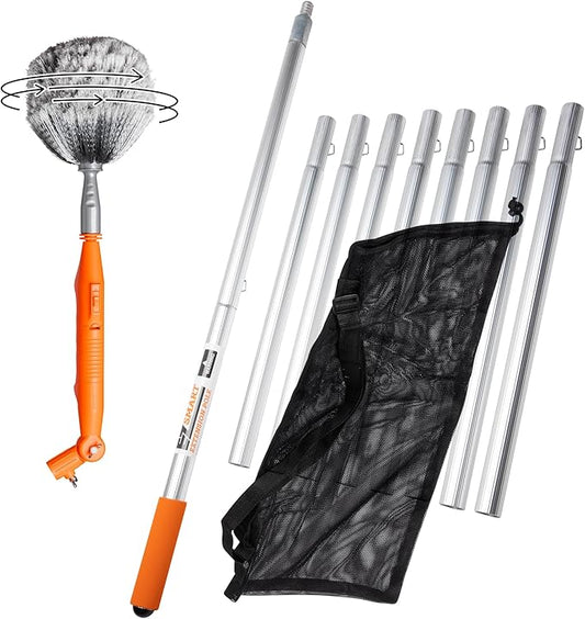 EZ Smart Powered Cobweb & Ceiling Fan Duster with 16ft Rigid Extension Pole – Adjustable Arm, Removable Washable Head, Interior & Exterior Use – Handheld or Pole-Mounted Cleaning Tool