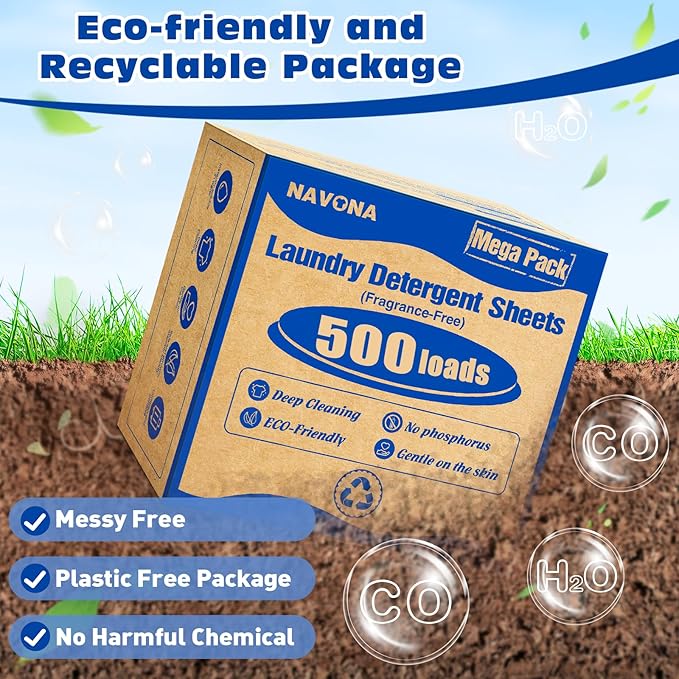 500 Loads Laundry Detergent Sheets, Eco-friendly Laundry Sheets, Powerful Cleaning, Suitable for Homes, Dorms, and Apartments- [Fragrance-Free]