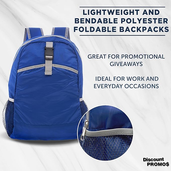 DISCOUNT PROMOS Lightweight Travel Packable Backpacks Set of 6, Bulk Pack - Perfect for Camping, Outdoor Sports - Blue