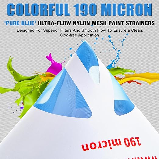 50 Pack of Premium Paint Strainers with 190 Micron Fine Mesh Filters - 3D Printing Ultra-Flow Blue Nylon Cone Strainers for Paint and Fluid Filtration