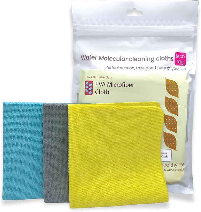 Leavaq 3-Pack PVA Microfiber Cleaning Cloth – 12"x12" Ultra Absorbent, Quick Dry, Streak-Free, Kitchen, Glass, Home & Office