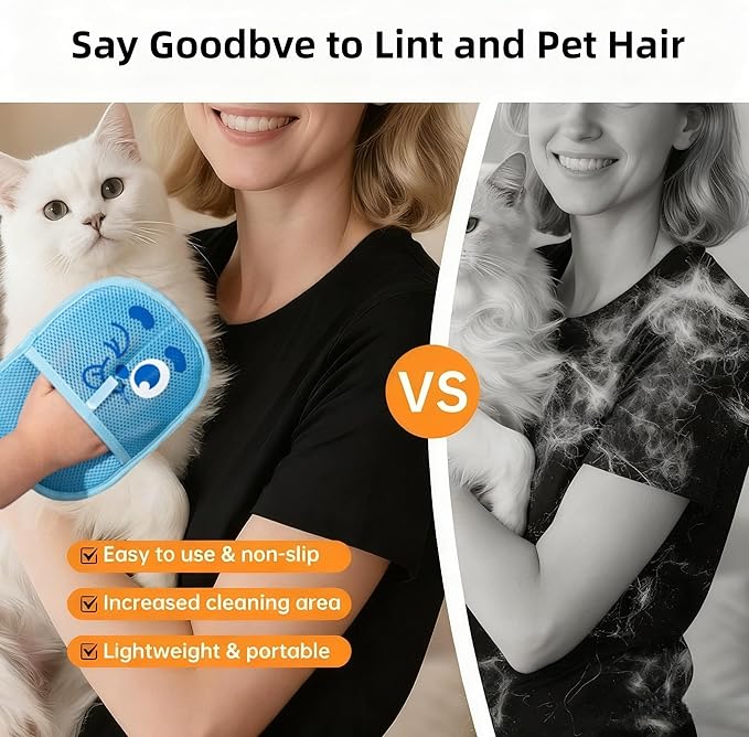 Sibkuy 2025 Thickened Electrostatic Pet Hair Removal Gloves for Dogs & Cats，Reusable & Washable Cat Hair Removal Glove, Pet Hair Remover Tool for Furniture Clothing, Couch, Carpet, Car Seat, Bed