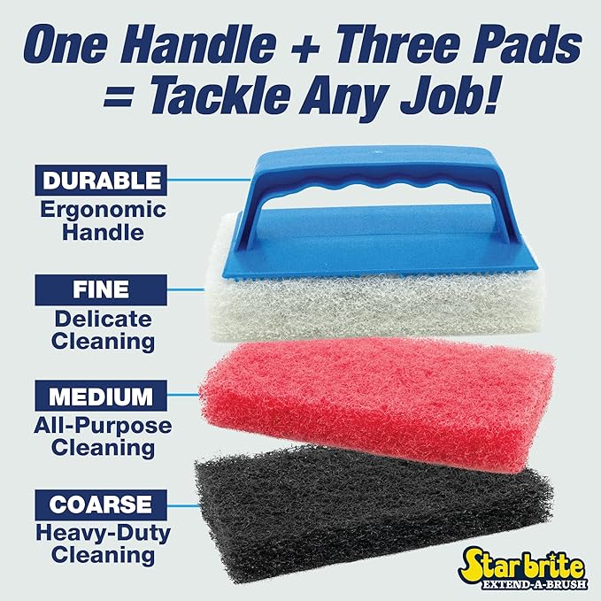 STAR BRITE Scrub Pad with Detachable Handle - Fine, Medium & Coarse; Choose from 3 Different Textures
