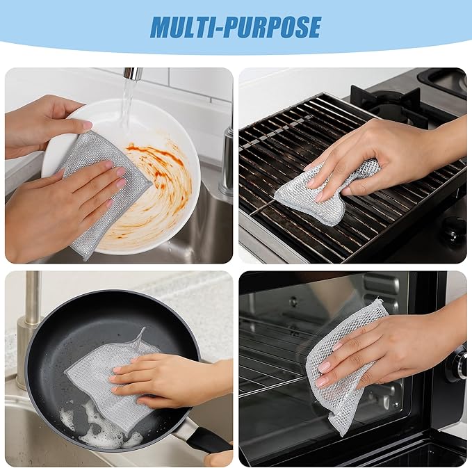 100pcs Non Scratch Wire Dishcloth, Multipurpose Wire Dishwashing Rags for Wet and Dry, Reusable Stainless Steel Cleaning Cloth, Kitchen Metal Dish Cloths for Washing Dishes Sinks, Dishes, Stove Top