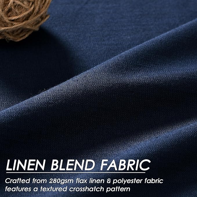 Navy Blue Linen Blackout Curtains 120 Inch Length 2 Panels Set Extra Long 10 Ft Back Tab Pocket Drapes Cotton Textured Thermal Insulated Total Blocking Curtain for Dining Room Cottage High Window