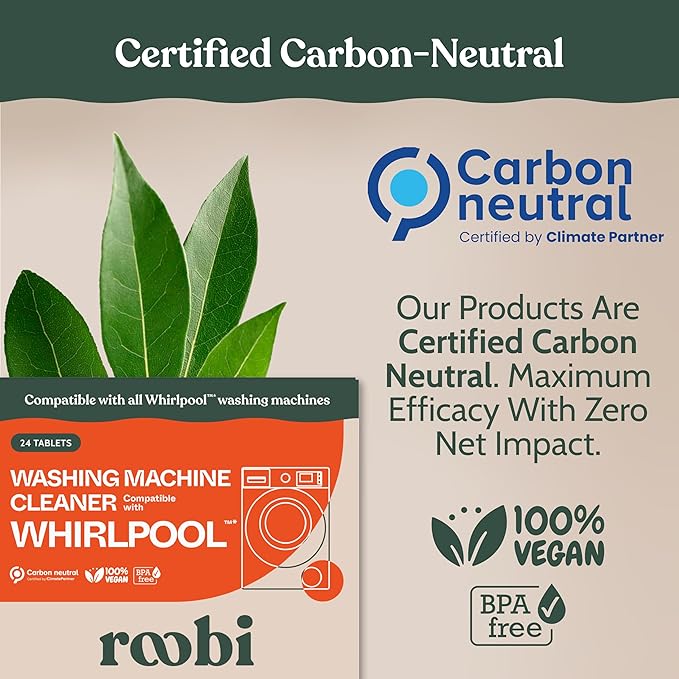 Roobi Washing Machine Cleaner Tablets compatible with Whirlpool. Deep Clean Formula Eliminates Odor, Residue & Build-Up. Carbon-Neutral & Septic-Safe 24-Pack Cleaning Tablets.