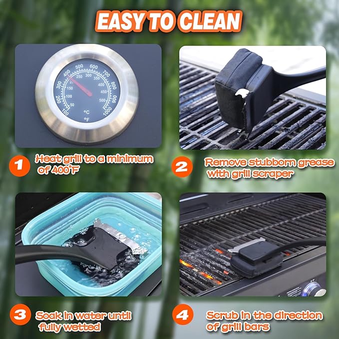Steam Grill Brush Bristle Free with Scraper, BBQ Cleaner Tool Brush with Kevlar Cleaning Head for Outdoor Grill Accessories - Black, Grilling Gifts for Men Dad