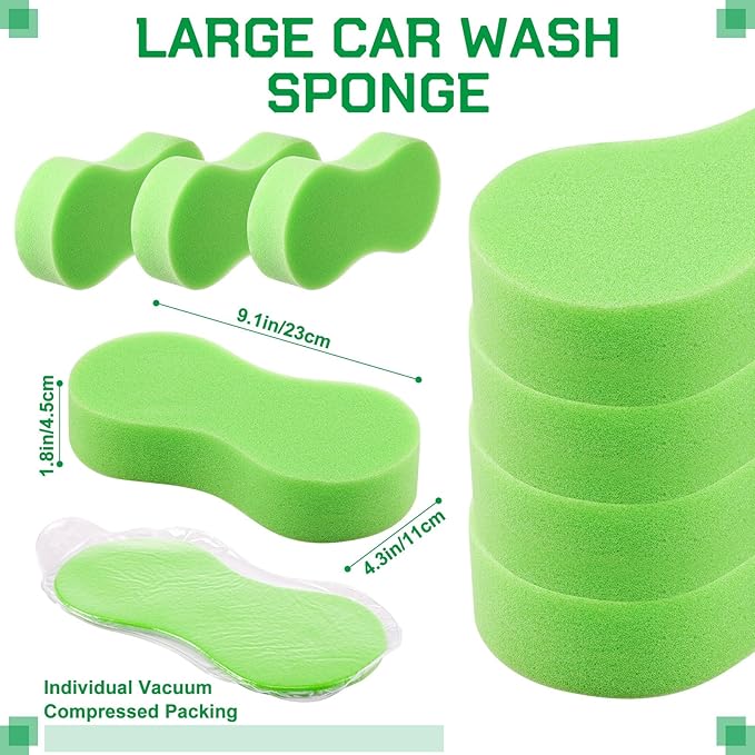 Vesici 48 Pack Large Sponges Bulk Multi-Purpose Extra Large Sponge for Washing Cars Field Day Water Games Household Cleaning Car Boat Bike Kitchen Bathroom Vacuum Compressed Packing (Bright Green)