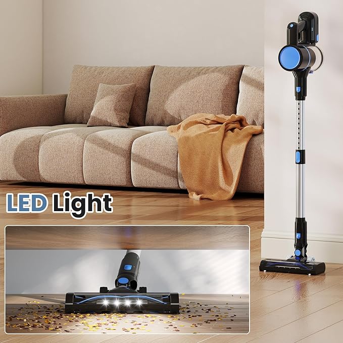 NEWBULIG Cordless Vacuum Cleaner, Lightweight Stick Vacuum for Home with Anti-Tangle and LED Lights, Powerful Rechargeable Wireless Cleaners for Hardwood Floors Carpet Pet Hair