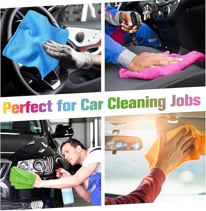 Tanlade Microfiber Cleaning Cloth 6"x6" Cleaning Rags Reasonable Kitchen Towels Microfiber Towels Cars Wash Dry Erase Cloth (Green/Blue/Yellow/Pink/Orange,30 Pcs)
