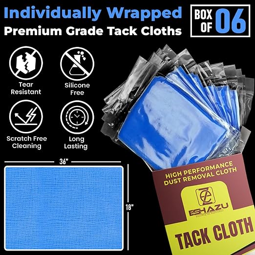 Eshazu Premium Tack Cloth (Pack of 06) – Professional Grade Dust and Particle Remover for Woodworking and Painting – Tack Rags for Surface Cleaning – Silicone & Wax Free, Anti-Static