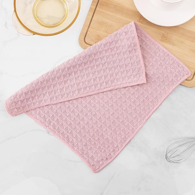 Homaxy Microfiber Waffle Weave Kitchen Dish Cloths, 12 x 12 Inch Ultra Absorbent and Solid Color Dish Towels for Kitchen Fast Drying Dishcloth for Washing Dishes, 6 Pack, Pink