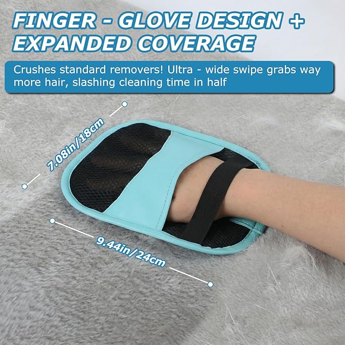 GASRONS 2Pcs Magic Brush Pet Hair Remover, Five-Finger Electrostatic Cat & Dog Hair Removal Gloves for Furniture, Couch, Carpet, Bedding, Reusable Cleaning and Grooming Mitts