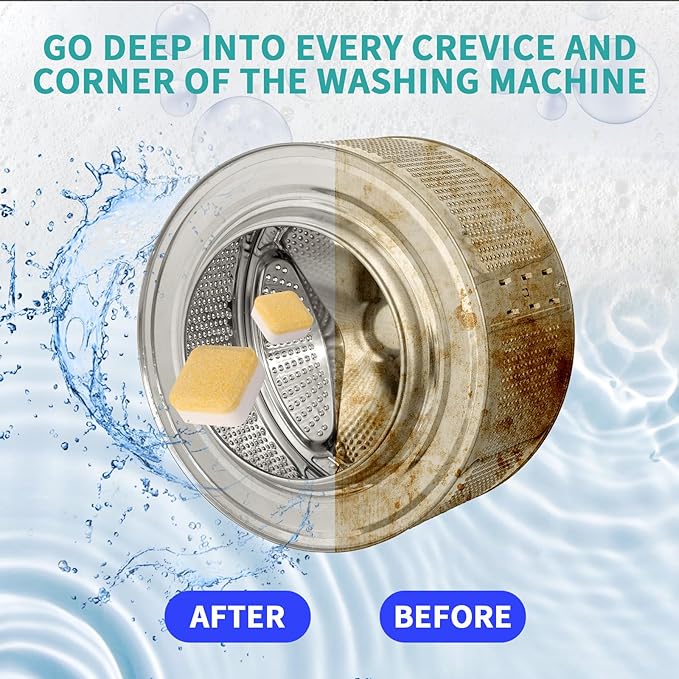 Anmoro Washing Machine Cleaner Tablets,24 Pack Deep Cleaning Tablets for HE,Front & Top Load Washers - Eliminates Odor-Causing Buildup,Debris from the Drum,and Pet Hair,Septic Safe - 1 Year Supply