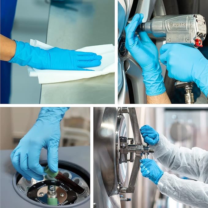 Raxwell Blue Nitrile Disposable Gloves, Latex Free Food Grade, 8.5mil, Extended Cuff, Waterproof, Ambidextrous, Textured Grip