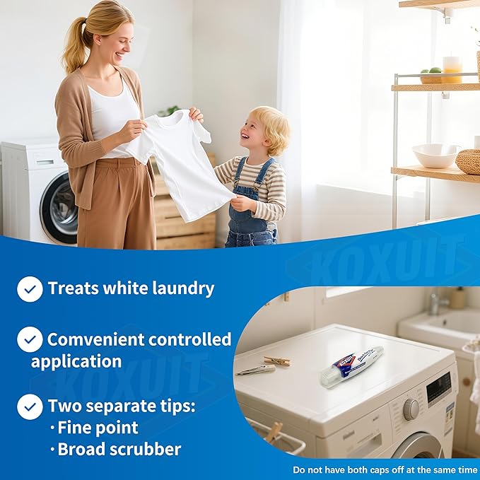 Portable Dual-Tip Bleach Pen for White Clothes & Grout - Travel-Ready 2-in-1 Gel Applicator with Brush Head, Non-Drip Cleaner for Bathroom Lines & On-The-Go Use (Milky White)2PCS.