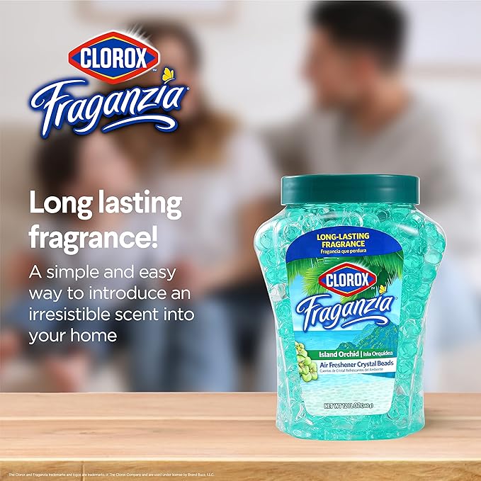 Clorox Fraganzia Crystal Beads Air Freshener Value Pack in Island Orchid Scent - Long-Lasting Odor Eliminator Gel Beads to Freshen Home, Car, or Office, 12 Fl Oz Twin Pack (24 Oz Total)