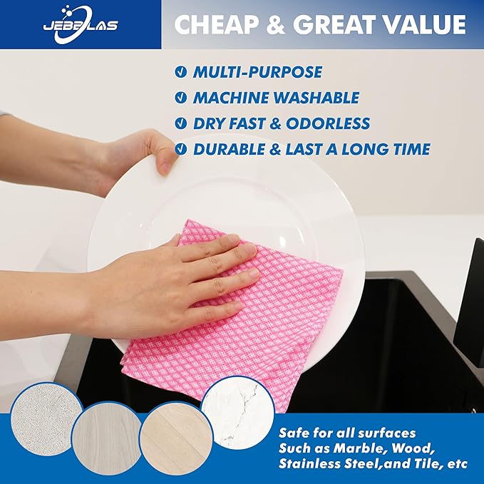 JEBBLAS Foodservice Cleaning Towel Reusable Paper Towels,Large Size Kitchen Cleaning Cloth All Purpose Dish Towels,50 Count, Foodservice Wipes