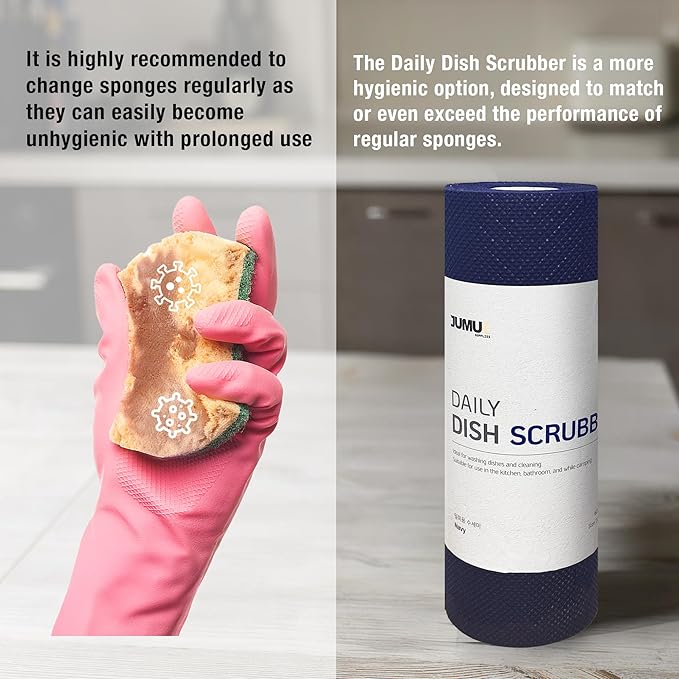 Daily Dish Scrubber Sheet Non-Scratch Household Disposable Cleaning Sponges | Recyclable, Eco-Friendly & Perfect for Kitchen, Home Cleaning and Outdoor Use (1, Navy)