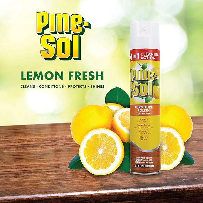 Pine-Sol Furniture Polish Aerosol, Lemon Scent - Wood Furniture Polish Spray Gives You A Powerful Clean You Can Trust - 12.7 Ounce - 6 Pack