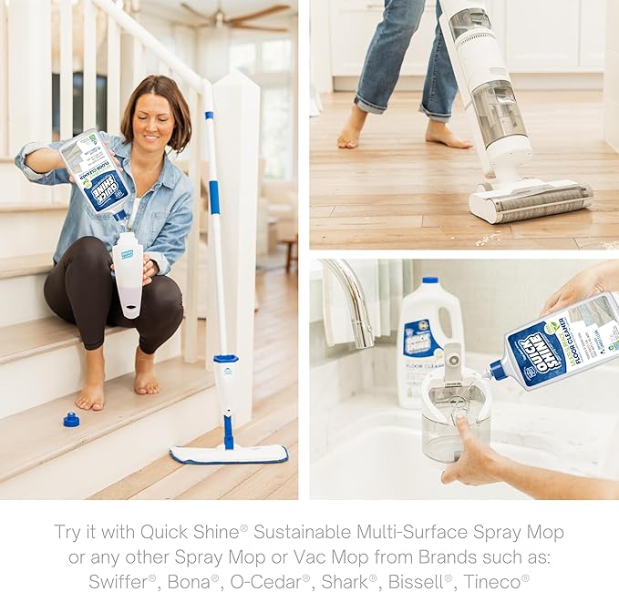 Quick Shine Multi Surface Floor Cleaner 27oz, 6Pk | Ready to Use-Streak Free- No Rinse | Use on Hardwood, Laminate, Luxury Vinyl Plank & Stone | Use in Spray Mops & Vac Mops | Safer Choice Cleaner