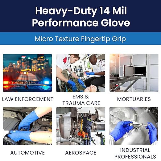 Adenna HER002 Hero 14 mil Powder-Free Latex Gloves, Extended Cuff, Medical Grade, Blue, Small, Box of 50