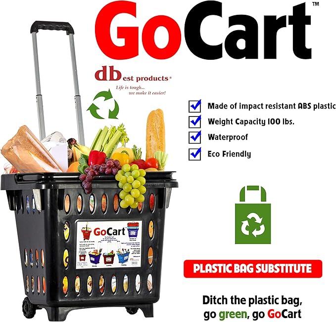 dbest products GoCart, Black Grocery Cart Shopping Laundry Basket on Wheels