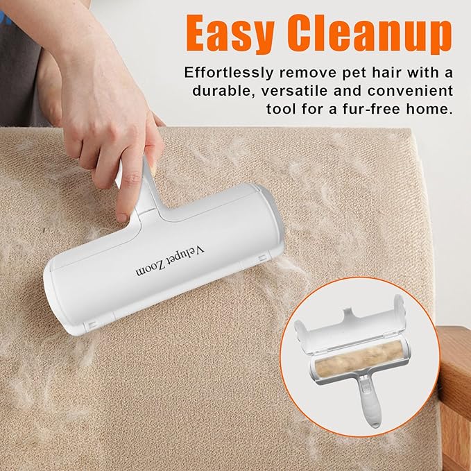 Velupet Zoom Pet Hair Remover Lint Roller for Pet,Cat Hair Removal Tool Reusable Lint Roller for Furniture, Couch, Carpet, Clothing and Bedding,White Blue