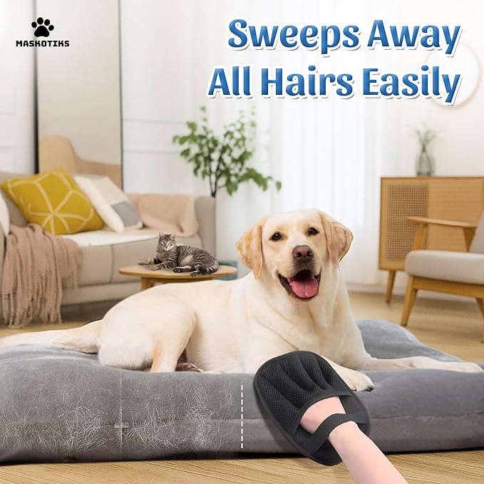 Maskotiks Pet Hair Removal Glove-Electrostatic Pet Hair Remover Glove with 5-Finger Design, Cat Hair Remover Glove for Couch,Car,Laundry,Carpet,The Magic Brush Pet Hair Remover is Light and Washable