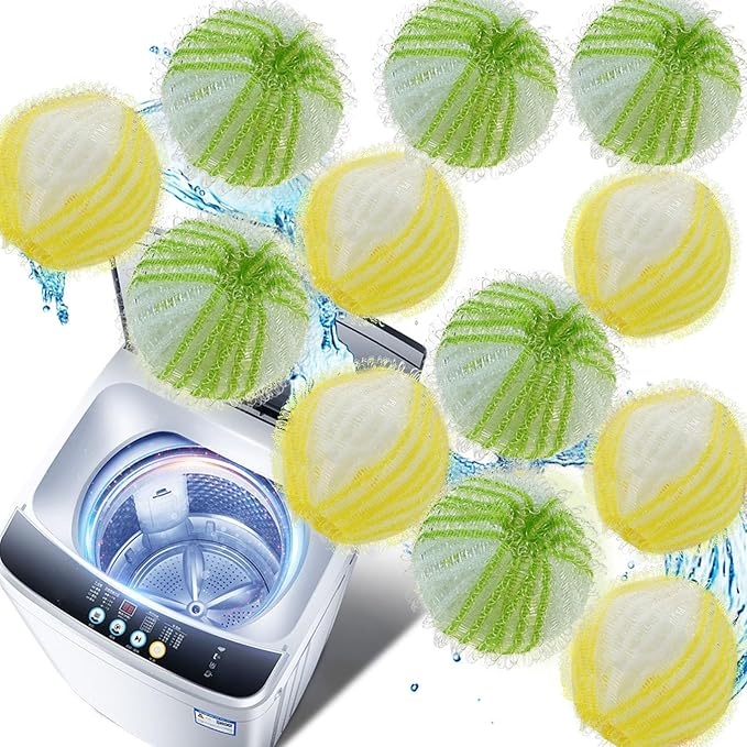 Pet Hair Remover for Laundry, 12 PCS Reusable Pet Hair Remover Balls, Washing Machine Hair Catcher for Dog and Cat Hair Removal, Gentle Lint Collector for Laundry Care, Yellow & Green