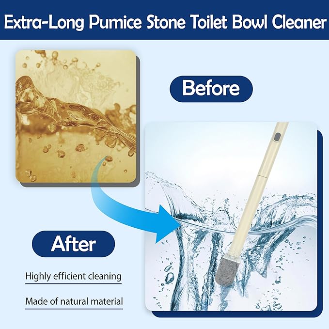 Rwotlls Pumice Stone Toilet Bowl Cleaner with 20" Ultra Long Handle, Push-Button Replaceable Head Hard Water Ring Stain Remover for Bathroom, Bathtub, Pool, Kitchen Sink Cleaning, 7 Pack (gray)