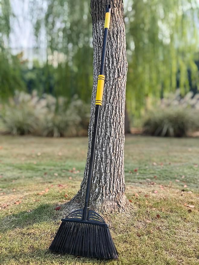 Xifando Four-Section Rod Long-Handled Broom,Heavy-Duty Broom, Angle Broom for Outdoor/Indoor（Black+Yellow）