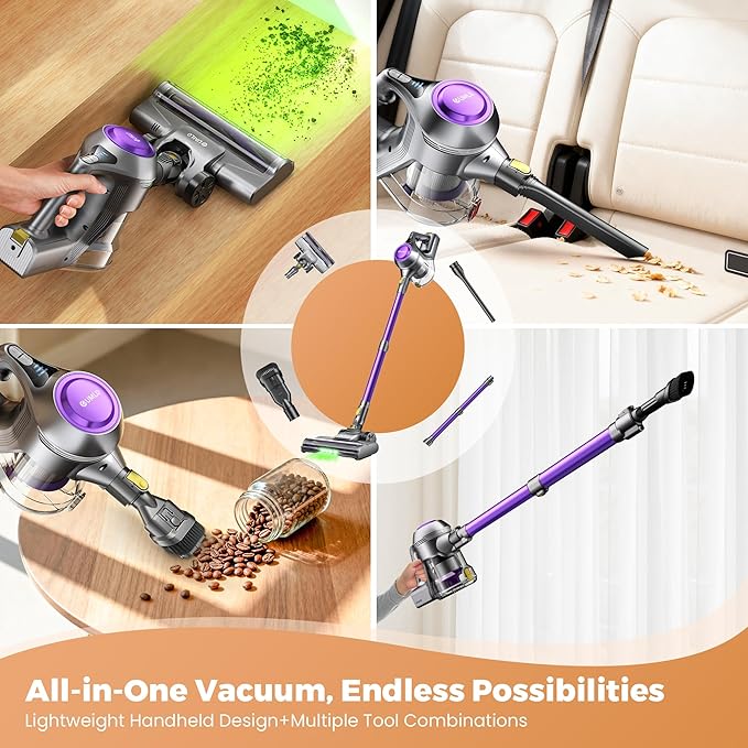 UML0 Cordless Vacuum Cleaner, 40Kpa Powerful Suction Stick Vacuum Cleaners for Home, 45 Mins Runtime, 1.6L Dust Box, Anti-Tangle, 8-in-1 Rechargeable Vacuum for Hardwood Floor, Carpet, Pet Hair