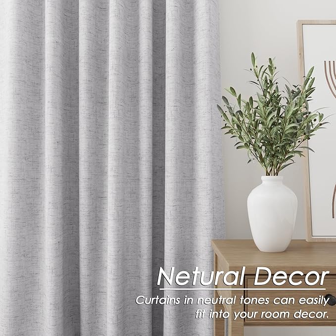 Nanspring Grey100% Blackout Curtains 63 inches Long Back Tab Rod Pocket Linen Curtain Thermal Insulated Textured Short Blackout Curtains 2 Panels Set 52x63