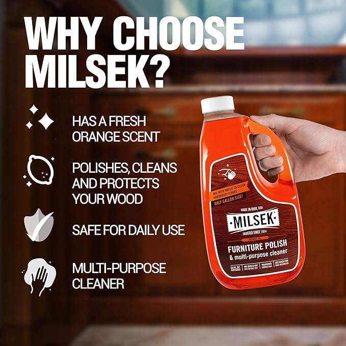 Milsek Furniture Polish and Wood Cleaner with Orange Oil - Multipurpose Cleaning Supplies for Home and Household from Hardwood Floors to Kitchen Cabinets- 64 Fl Oz (Pack of 1)