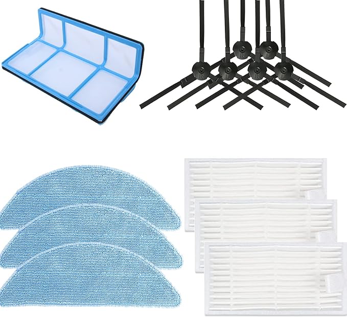 Replacement Parts for ILIFE V3 V3s V5 V5s Pro V50 V55 Robotic Vacuum Cleaner Accessories Kit, 1 Primary Filter & 3Pairs Side Brushes & 3 Filters & 3 Mop Pad