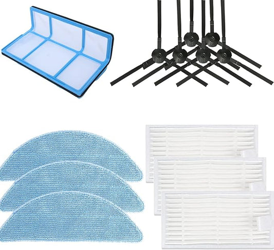 Replacement Parts for ILIFE V3 V3s V5 V5s Pro V50 V55 Robotic Vacuum Cleaner Accessories Kit, 1 Primary Filter & 3Pairs Side Brushes & 3 Filters & 3 Mop Pad
