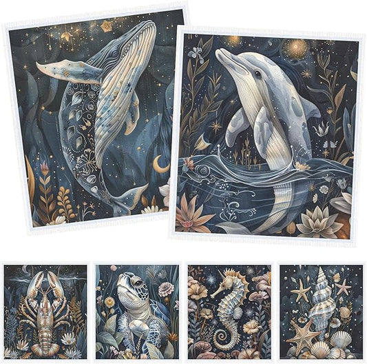 Ocean Swedish Dishcloths for Kitchen - 6PCS Ocean Animals Swedish Cloths for Washing Dishes Reusable Under The Sea Washable Sponge Cloths Kitchen Towels for Home Party Cleaning Housewarming