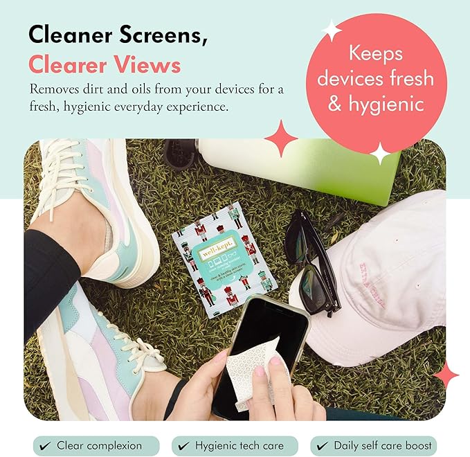 Well-Kept Tech & Lens Wipes - Eyeglass, Screen & Phone Cleaning, Multi-Surface, Lint-Free, Pre Moistened, Streak-Free & Non Scratching - Nutcracker, 12 Pack (180 Count)