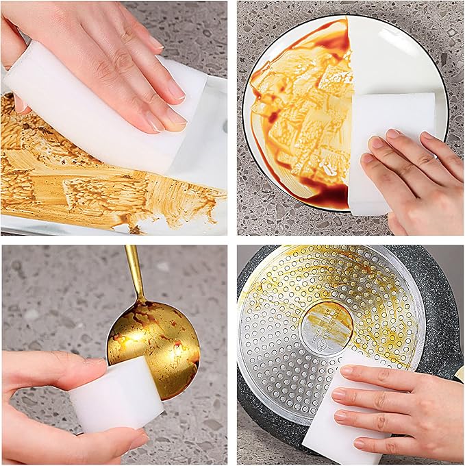 100 Pack Magic Sponge Eraser, Premium Reusable Melamine Sponges, Powerful Cleaning for Kitchen, Bathroom, Walls, Shoes, Electronics, Household Cleaning Kitchen Dish Sponges. Durable & Not Easily Rip.
