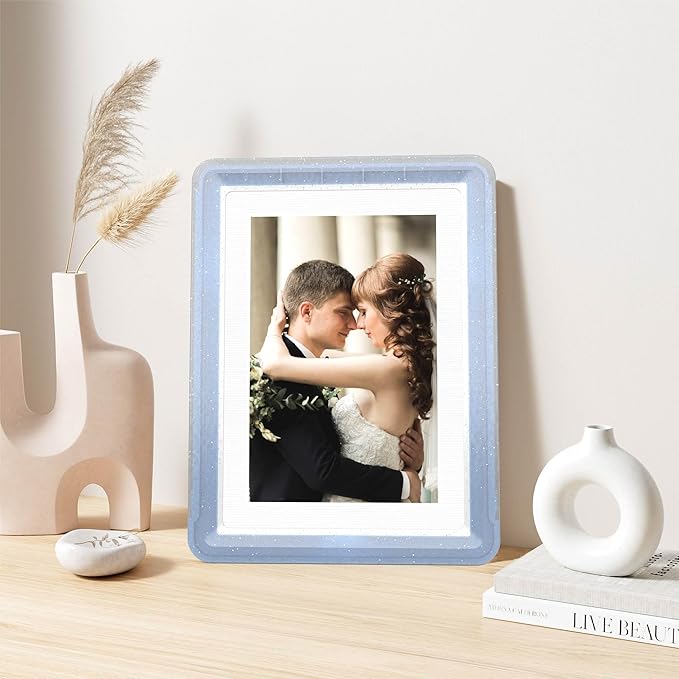 6-Pack 5x7 Picture Frame or 4x6 with Mat – Shatterproof Plastic Photo Frame for Family, Nursery & Playroom, Wall & Tabletop Picture Frames for Home Office, Safe Lightweight Design, in Crystal Blue