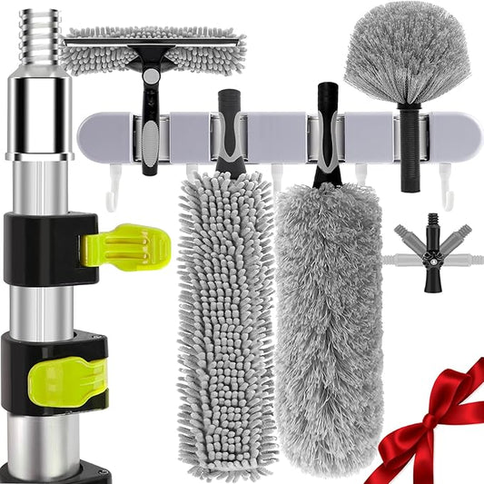 【Upgrade Anti Rotation 】 24ft High Reach Duster Kit,5-18ft Lightweight Aluminum Alloy Extension Rod,7-Piece Set,210° Steering Head Clean Various Angle,for Cleaning Ceiling,High Wall