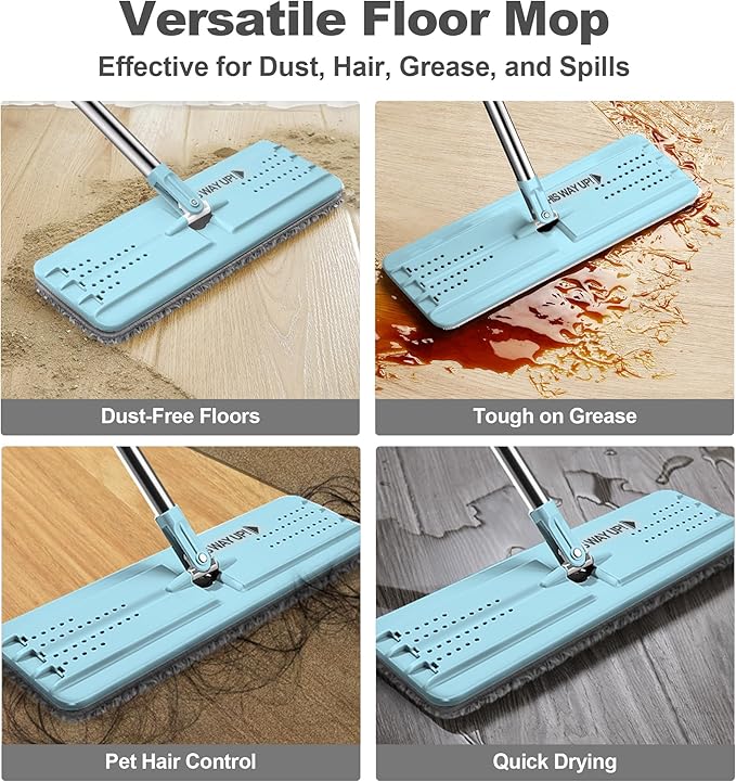 JOYMOOP Flat Mop, Microfiber Mops for Floor Cleaning and Wall Cleaner, 50" Mops with 13" Flat Head with a Microfiber Mop Pad - Pale Aqua