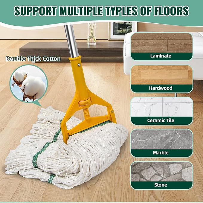 20oz mop Head Replacement, 3 Pack Heavy Duty Industrial Cotton Looped End String Cleaning Mop Head Refills,Used for Home,Garage,Office and Kitchen,White mop Head Replacement