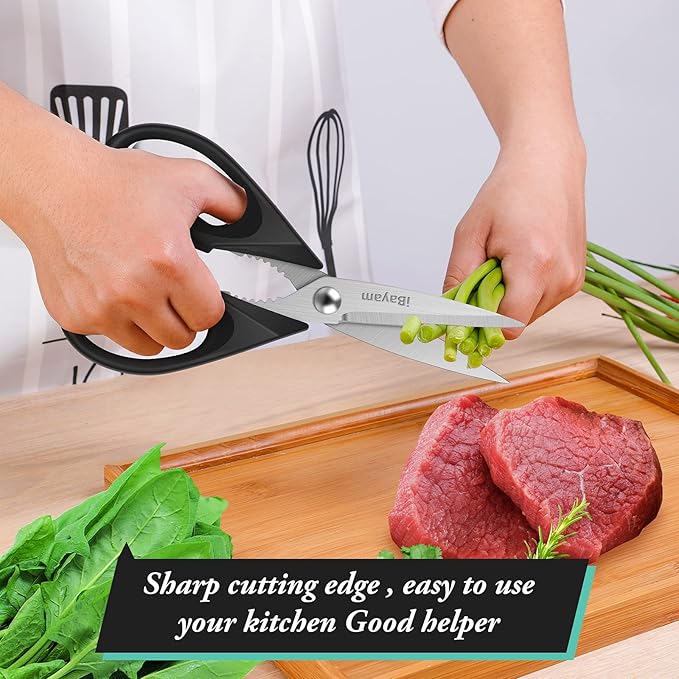 Black Kitchen Scissors - Heavy Duty Meat & Poultry Shears, Dishwasher Safe Stainless Steel Utility Scissors, 2-Pack Black Kitchen Utensils Set for New Home Essentials