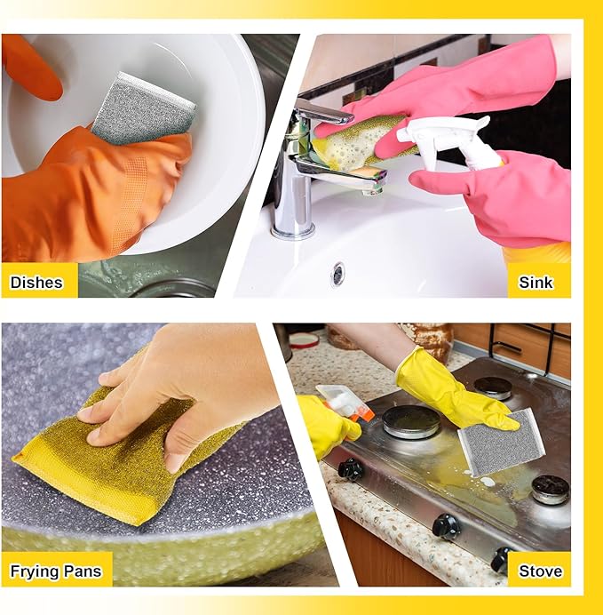 Thyle 36 Pack Steel Scrub Sponges for Dishes Non Scratch Scouring Multi Use Metal Scrubber Heavy Duty Dish Wash Kitchen Sponge for Pot Dish Washing Hard Surface Cleaning (Gray,Yellow)